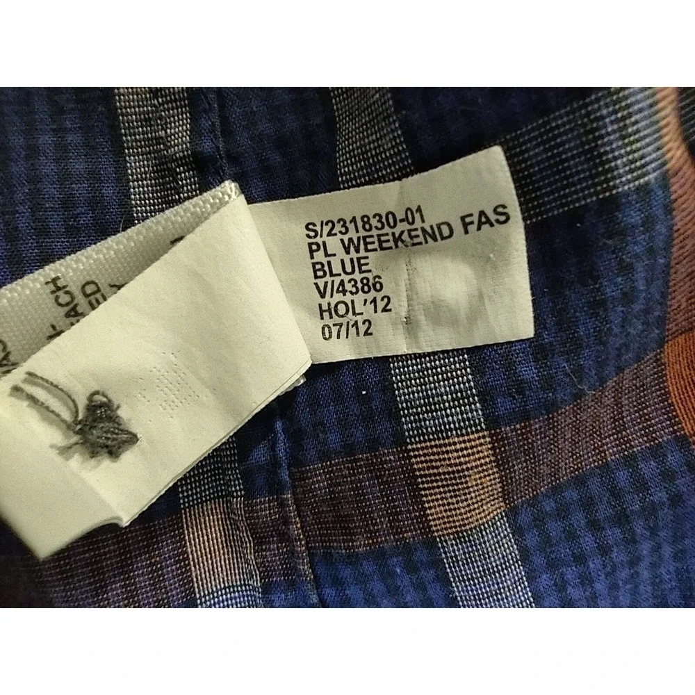 Banana Republic Shirt Mens M Western Pearl Snap Plaid Blue Orange Weekend Casual